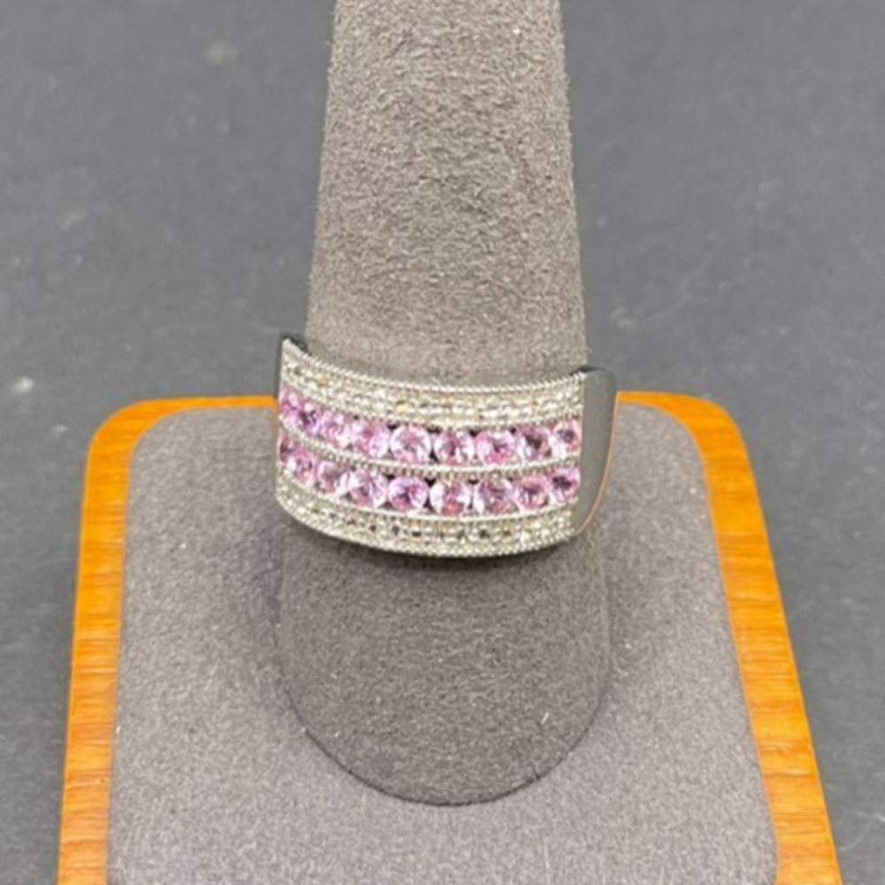 Vtg Sterling Silver 925 Pink CZ Cubic Zirconia Pave Band Ring Size 10